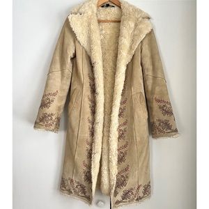 Genuine leather suede embroidered coat EXPRESS
